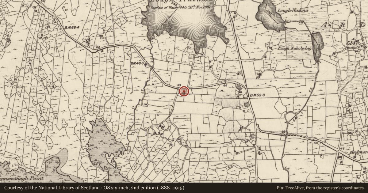 Ordnance Survey six-inch map, 2nd edition (1888–1915) covering the location of House - vernacular house, Caladh Mhaínse, County Galway, with a pin at the register's coordinates