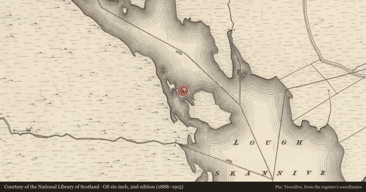 Ordnance Survey six-inch map, 2nd edition (1888–1915) covering the location of Ringfort - cashel, Carna, County Galway, with a pin at the register's coordinates