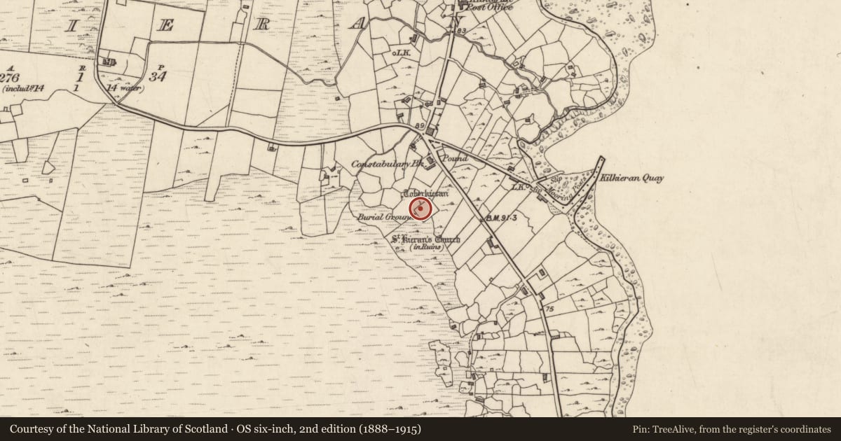 Ordnance Survey six-inch map, 2nd edition (1888–1915) covering the location of Shrine, Cill Chiaráin, County Galway, with a pin at the register's coordinates