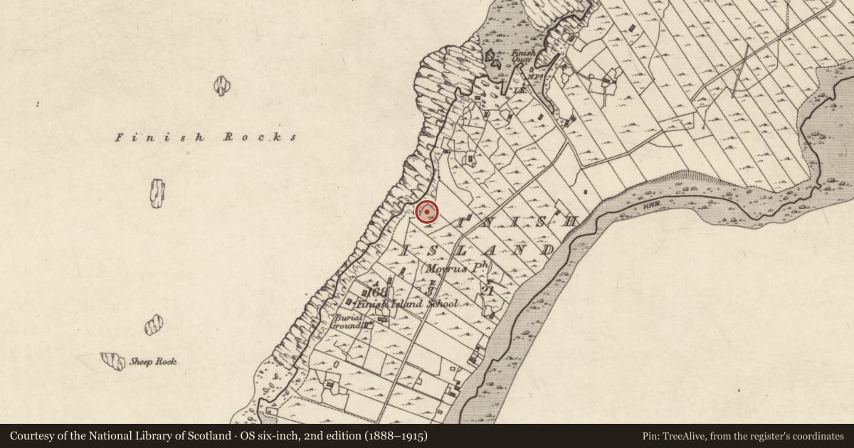 Ordnance Survey six-inch map, 2nd edition (1888–1915) covering the location of Building, Fínis, County Galway, with a pin at the register's coordinates