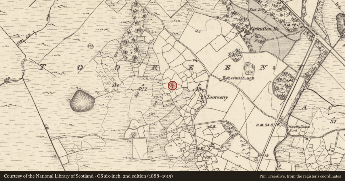 Ordnance Survey six-inch map, 2nd edition (1888–1915) covering the location of Ringfort - unclassified, Na Tuairíní, County Galway, with a pin at the register's coordinates