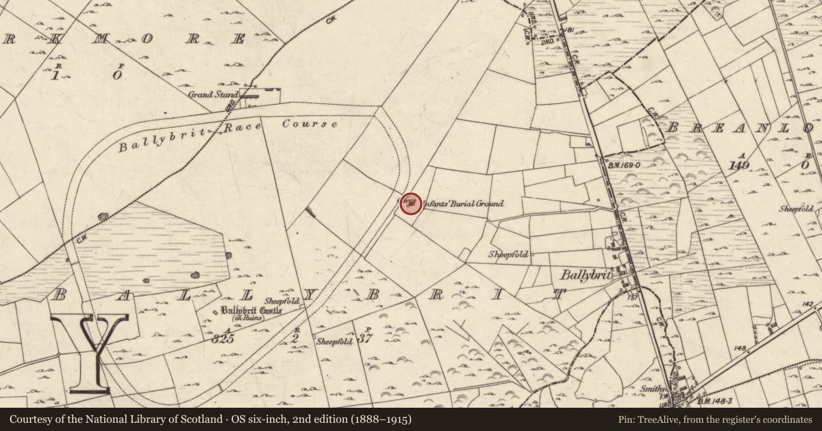 Ordnance Survey six-inch map, 2nd edition (1888–1915) covering the location of Souterrain, Ballybrit, County Galway, with a pin at the register's coordinates
