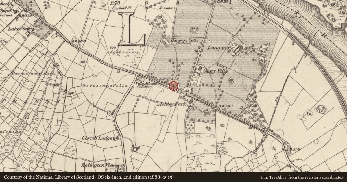 Ordnance Survey six-inch map, 2nd edition (1888–1915) covering the location of Barrow - unclassified, Dangan Lower, County Galway, with a pin at the register's coordinates
