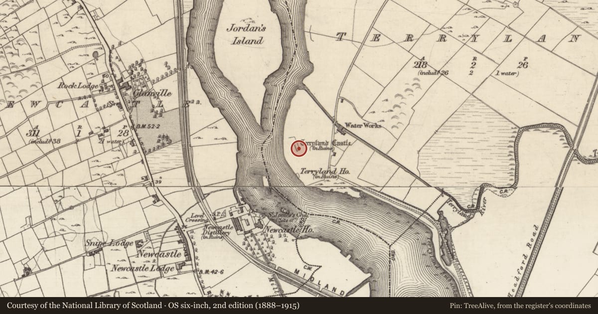 Ordnance Survey six-inch map, 2nd edition (1888–1915) covering the location of House - 17th century, Terryland, County Galway, with a pin at the register's coordinates