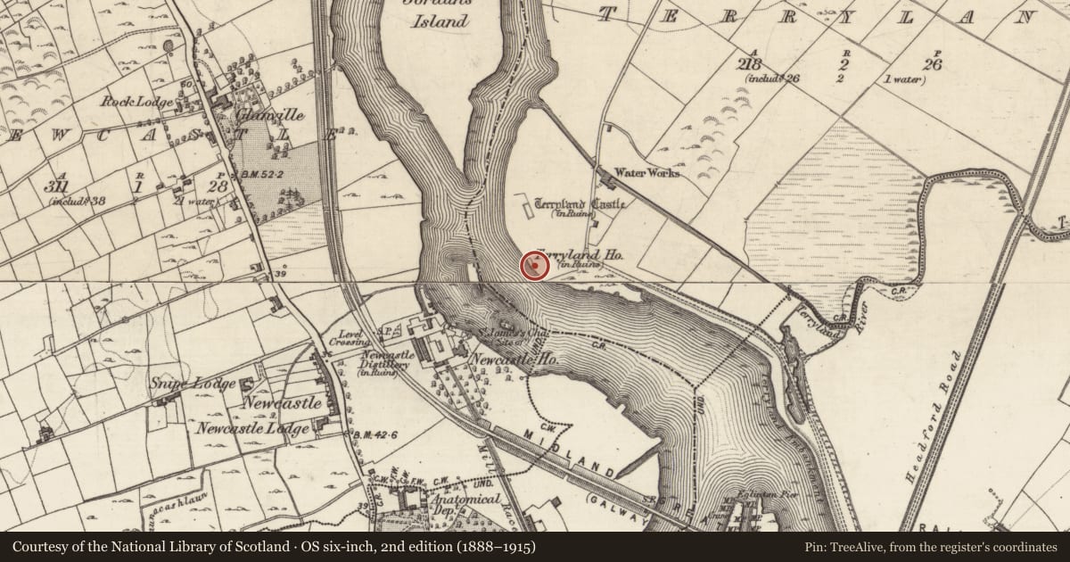 Ordnance Survey six-inch map, 2nd edition (1888–1915) covering the location of House - 18th/19th century, Terryland, County Galway, with a pin at the register's coordinates