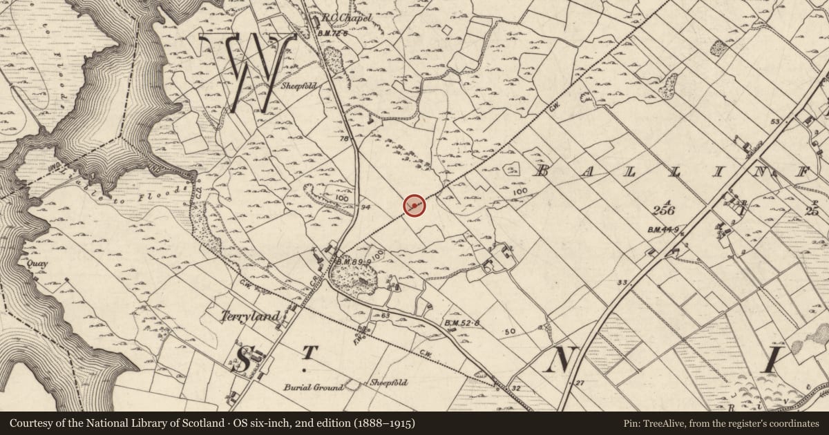 Ordnance Survey six-inch map, 2nd edition (1888–1915) covering the location of Mass-rock, Coolagh, County Galway, with a pin at the register's coordinates