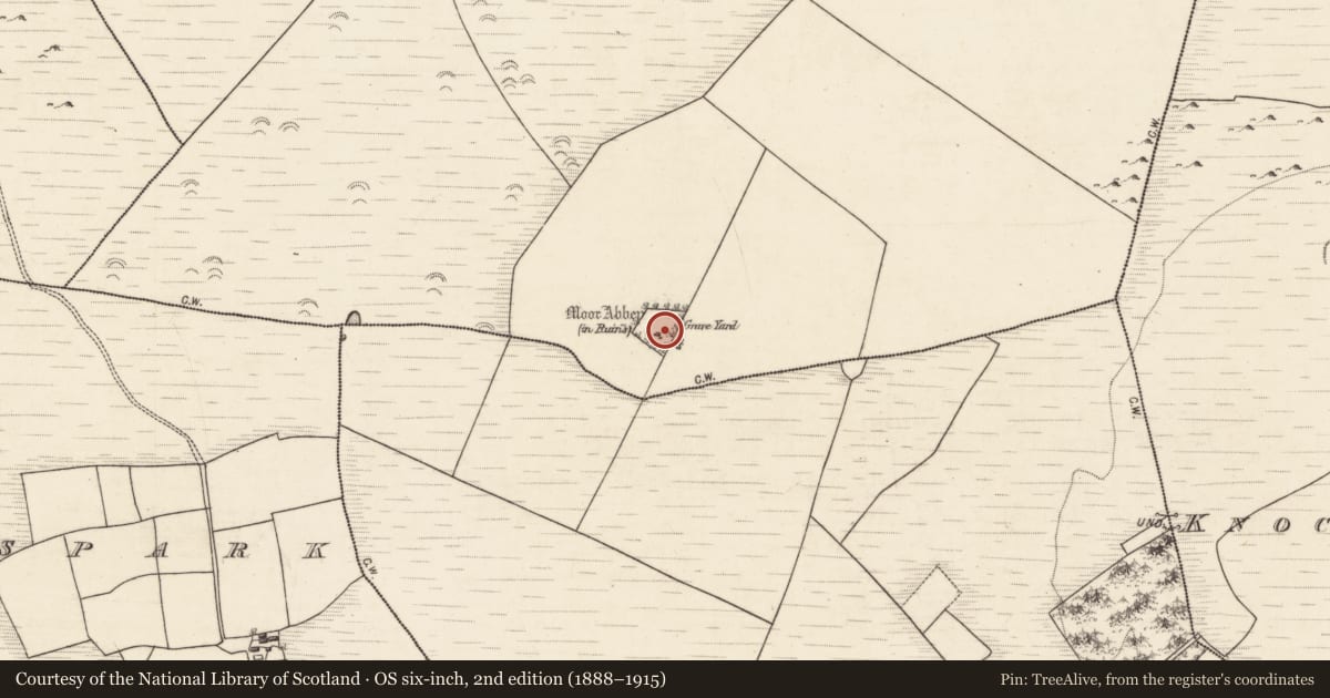 Ordnance Survey six-inch map, 2nd edition (1888–1915) covering the location of Religious house - unclassified, Moor, County Galway, with a pin at the register's coordinates