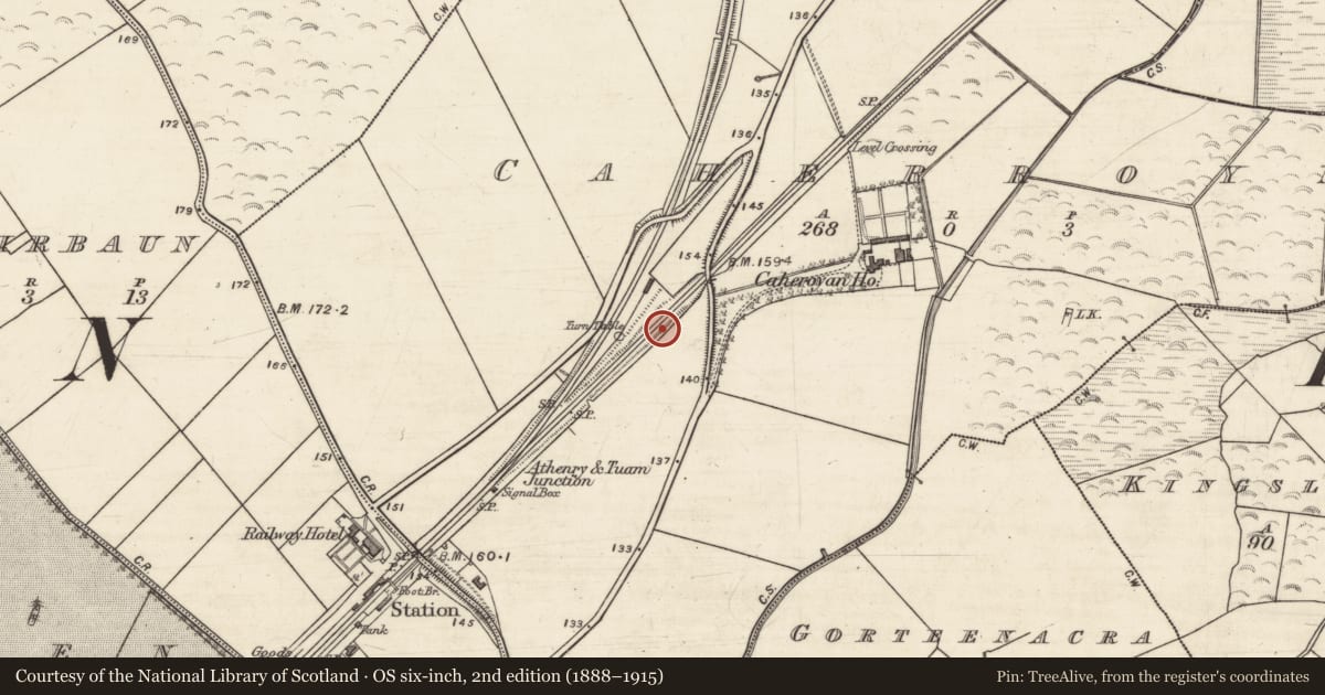 Ordnance Survey six-inch map, 2nd edition (1888–1915) covering the location of Ringfort - rath, Caherroyn, County Galway, with a pin at the register's coordinates