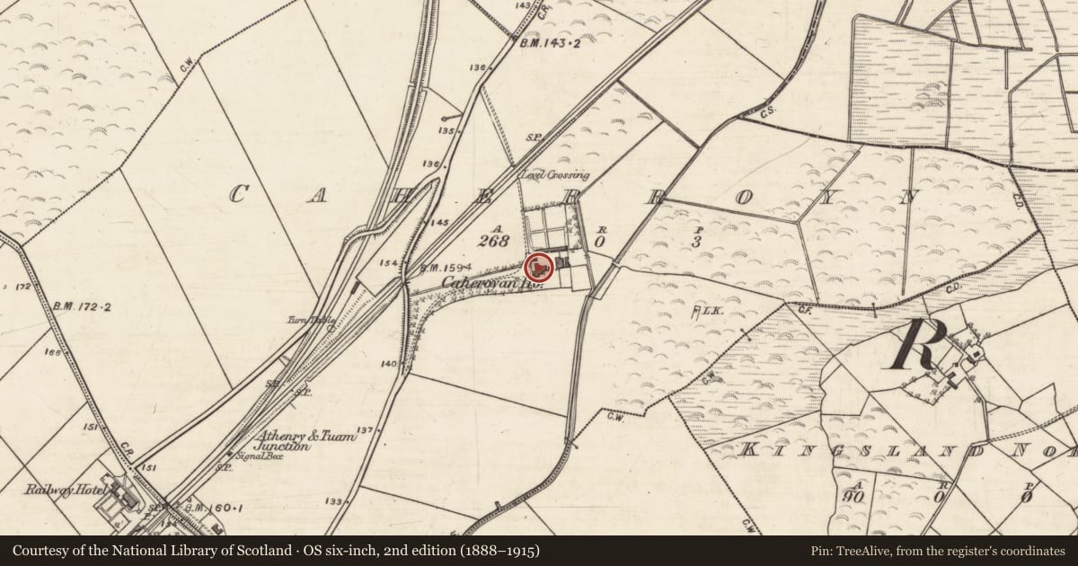 Ordnance Survey six-inch map, 2nd edition (1888–1915) covering the location of Country house, Caherroyn, County Galway, with a pin at the register's coordinates