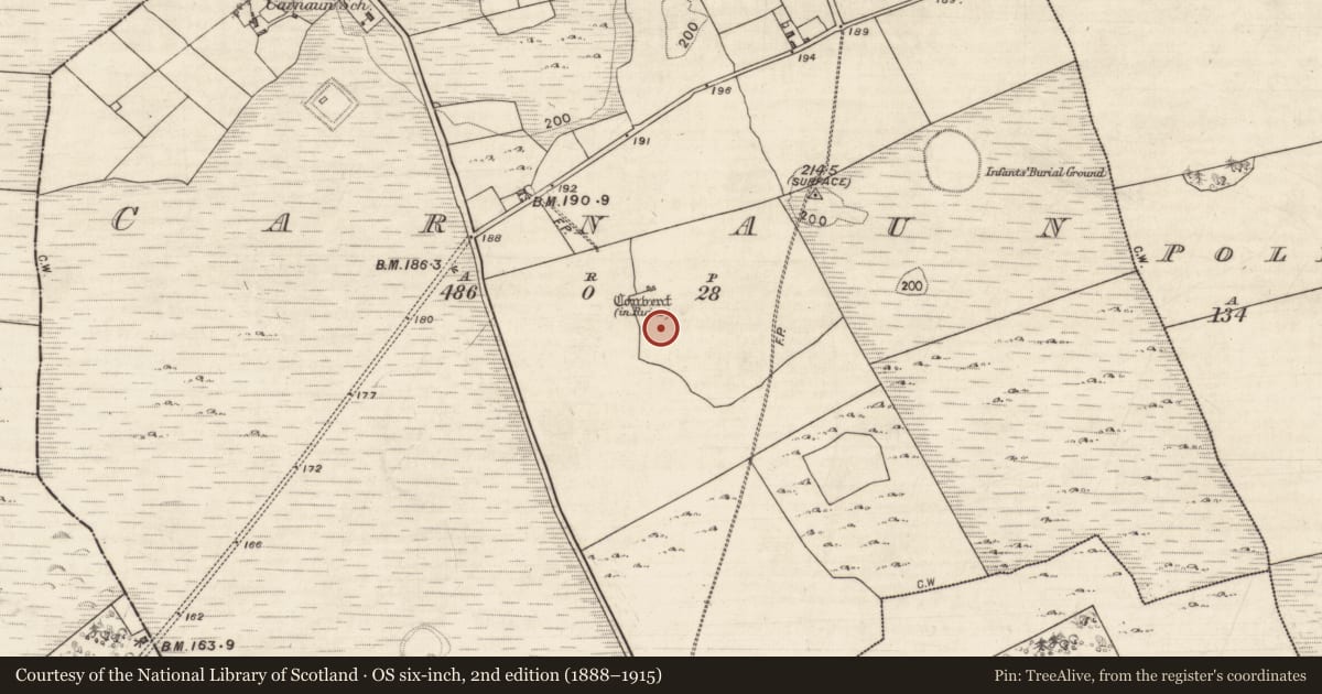 Ordnance Survey six-inch map, 2nd edition (1888–1915) covering the location of Field system, Carnaun, County Galway, with a pin at the register's coordinates
