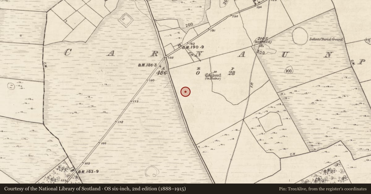 Ordnance Survey six-inch map, 2nd edition (1888–1915) covering the location of Cairn - unclassified, Carnaun, County Galway, with a pin at the register's coordinates
