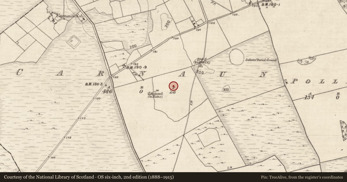 Ordnance Survey six-inch map, 2nd edition (1888–1915) covering the location of Enclosure, Carnaun, County Galway, with a pin at the register's coordinates