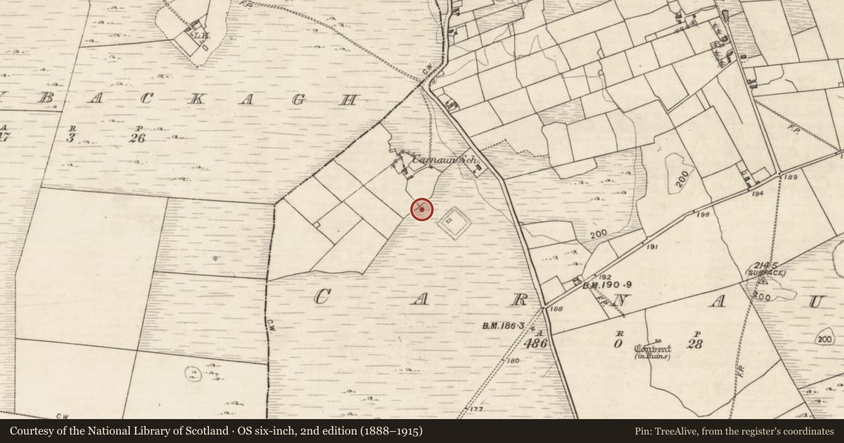 Ordnance Survey six-inch map, 2nd edition (1888–1915) covering the location of Building, Carnaun, County Galway, with a pin at the register's coordinates