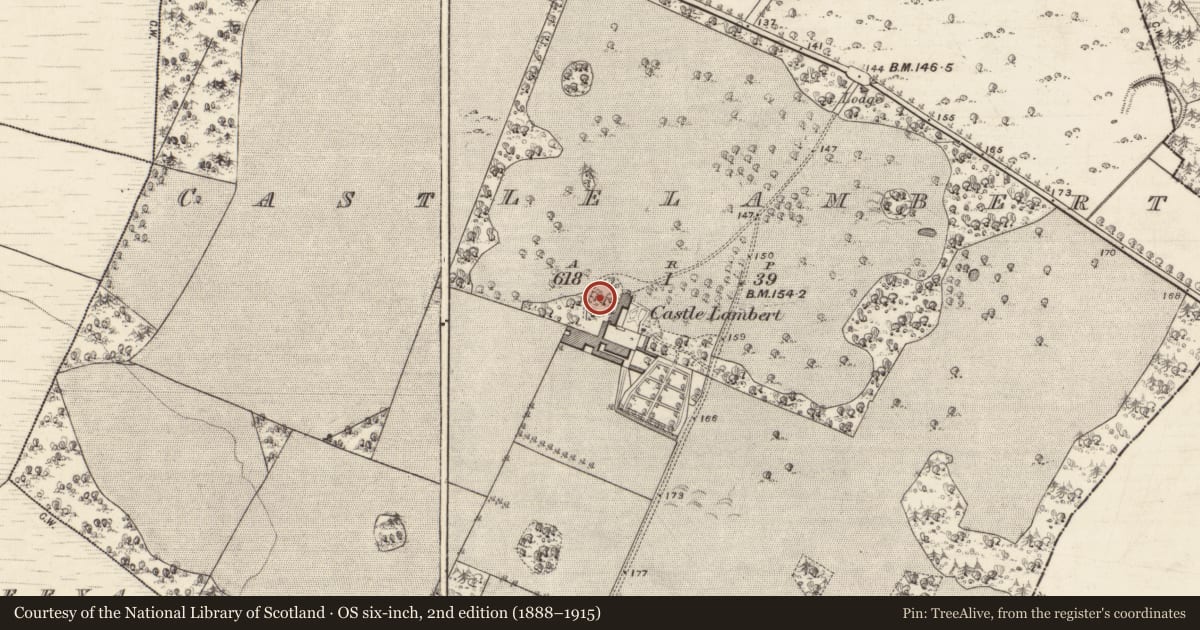 Ordnance Survey six-inch map, 2nd edition (1888–1915) covering the location of Country house, Castlelambert, County Galway, with a pin at the register's coordinates