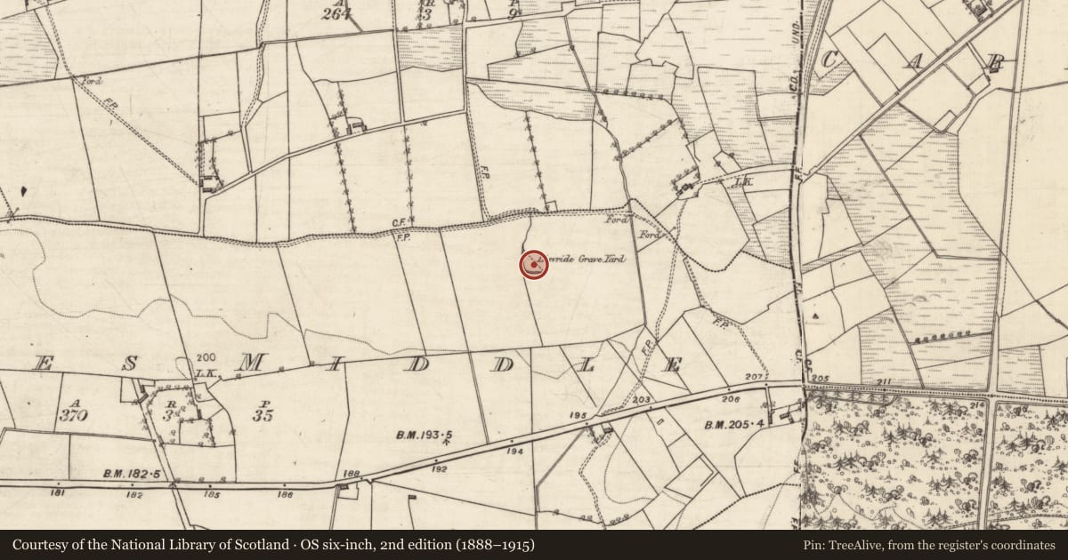 Ordnance Survey six-inch map, 2nd edition (1888–1915) covering the location of Children's burial ground, Gloves Middle, County Galway, with a pin at the register's coordinates