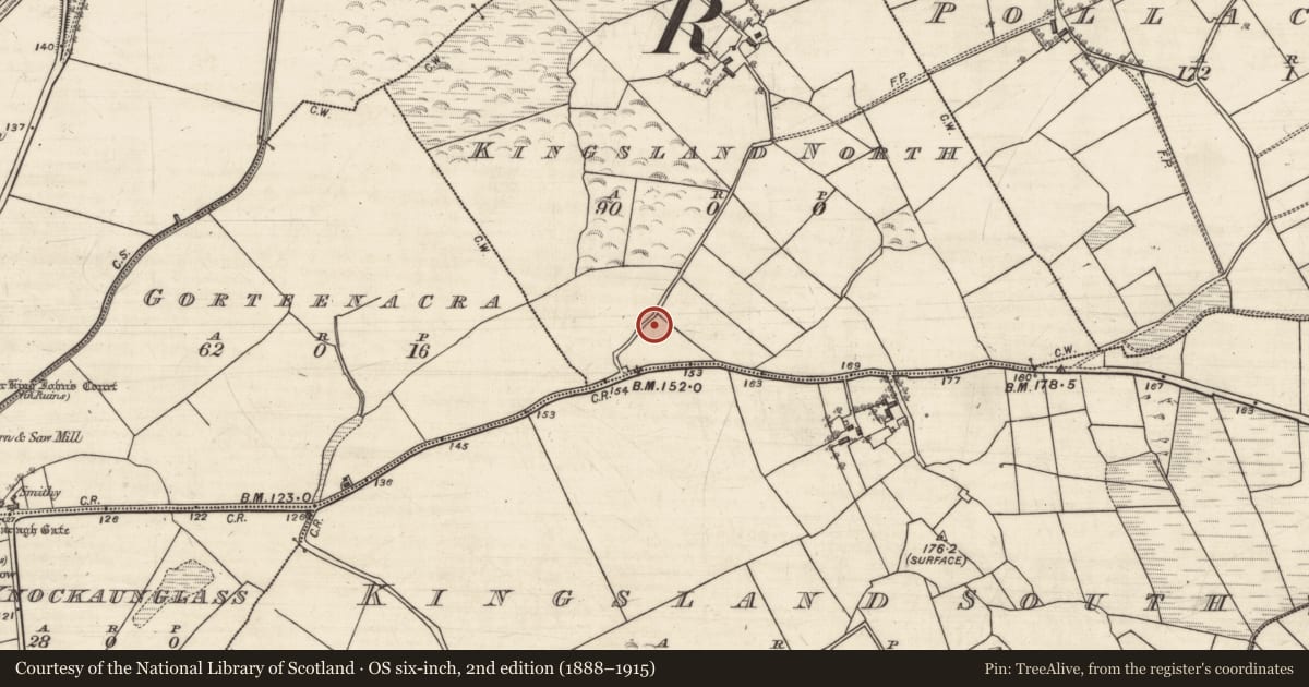 Ordnance Survey six-inch map, 2nd edition (1888–1915) covering the location of Quarry, Kingsland North, County Galway, with a pin at the register's coordinates