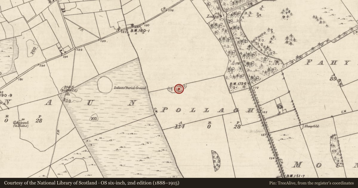 Ordnance Survey six-inch map, 2nd edition (1888–1915) covering the location of Designed landscape feature, Pollagh, County Galway, with a pin at the register's coordinates