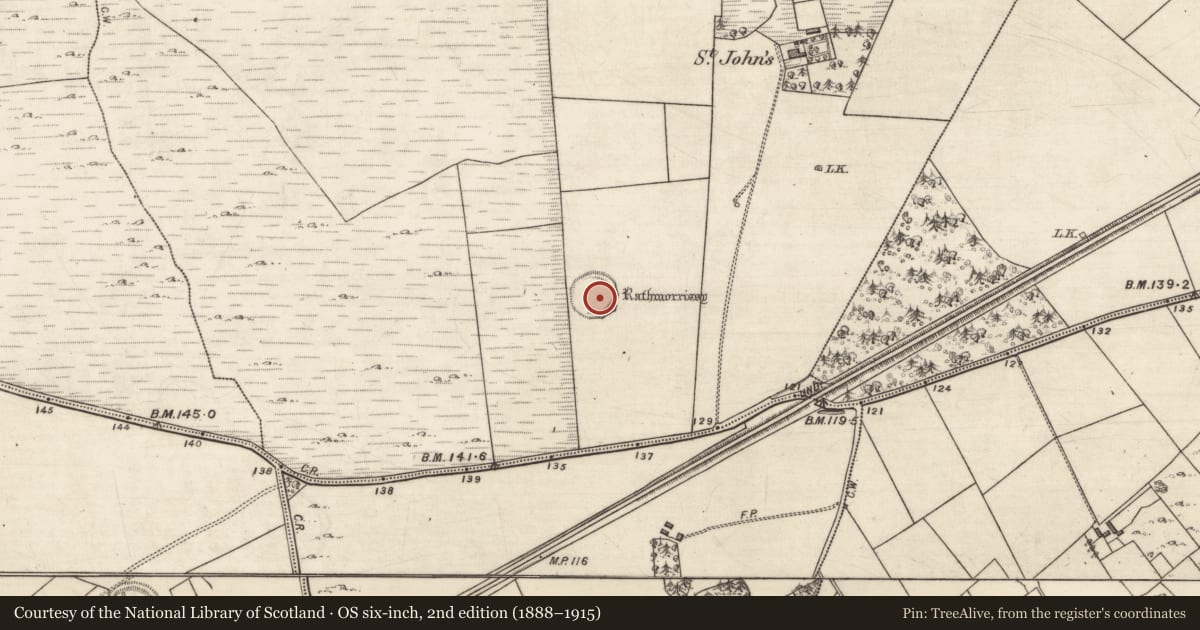 Ordnance Survey six-inch map, 2nd edition (1888–1915) covering the location of Souterrain, Rathmorrissy, County Galway, with a pin at the register's coordinates