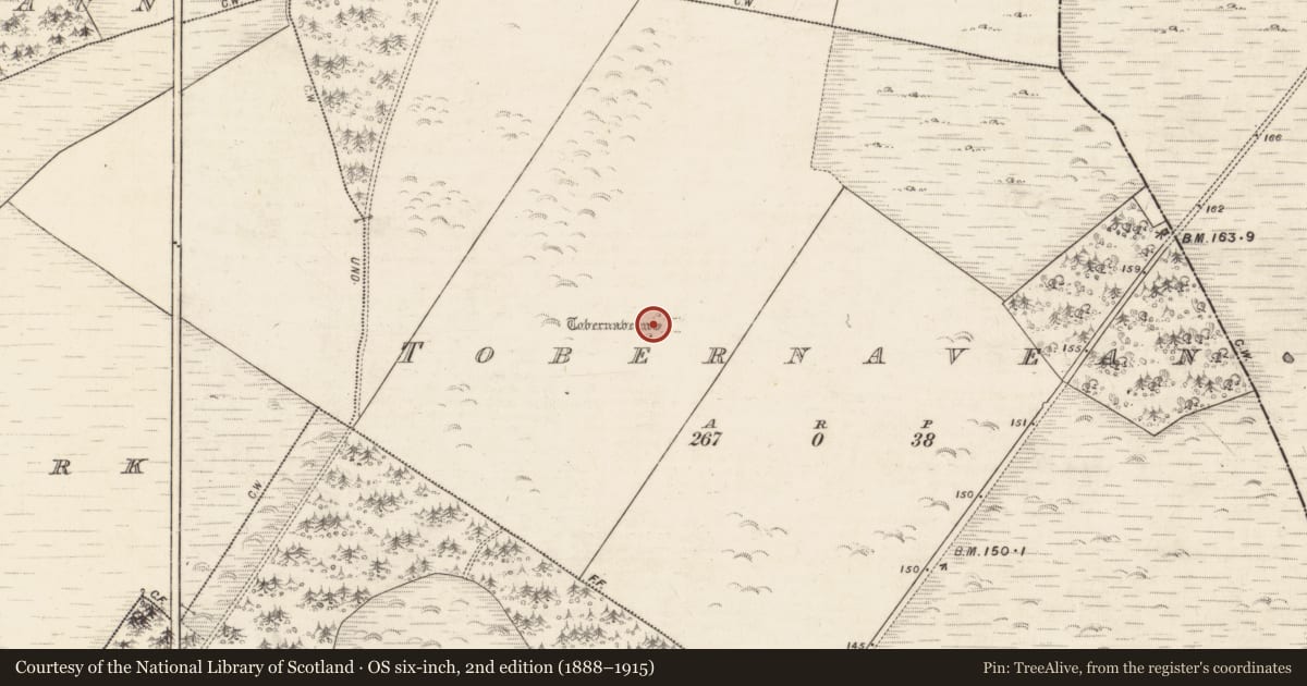 Ordnance Survey six-inch map, 2nd edition (1888–1915) covering the location of Ritual site - holy well, Tobernavean, County Galway, with a pin at the register's coordinates