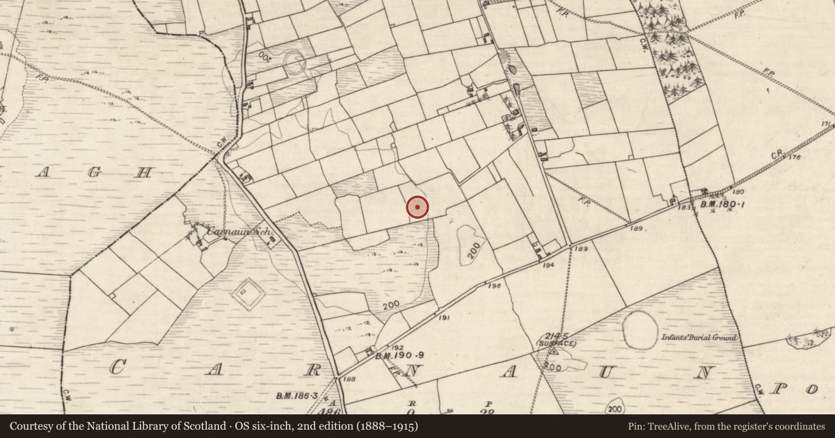 Ordnance Survey six-inch map, 2nd edition (1888–1915) covering the location of Enclosure, Carnaun, County Galway, with a pin at the register's coordinates