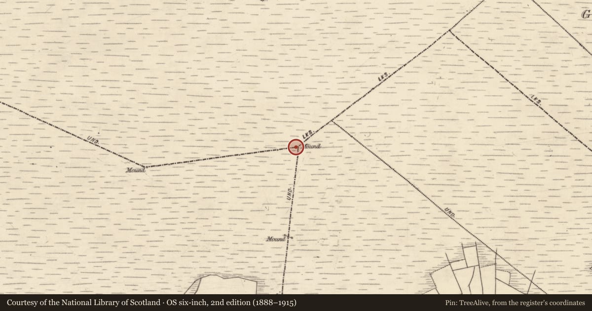 Ordnance Survey six-inch map, 2nd edition (1888–1915) covering the location of Boundary mound, County Galway, with a pin at the register's coordinates