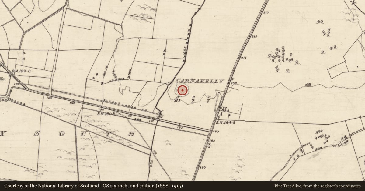 Ordnance Survey six-inch map, 2nd edition (1888–1915) covering the location of Ringfort - rath, Carnakelly, County Galway, with a pin at the register's coordinates