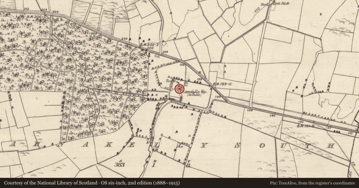Ordnance Survey six-inch map, 2nd edition (1888–1915) covering the location of House - 18th/19th century, Carnakelly South, County Galway, with a pin at the register's coordinates