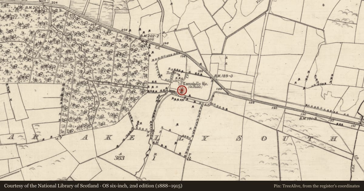 Ordnance Survey six-inch map, 2nd edition (1888–1915) covering the location of House - vernacular house, Carnakelly South, County Galway, with a pin at the register's coordinates