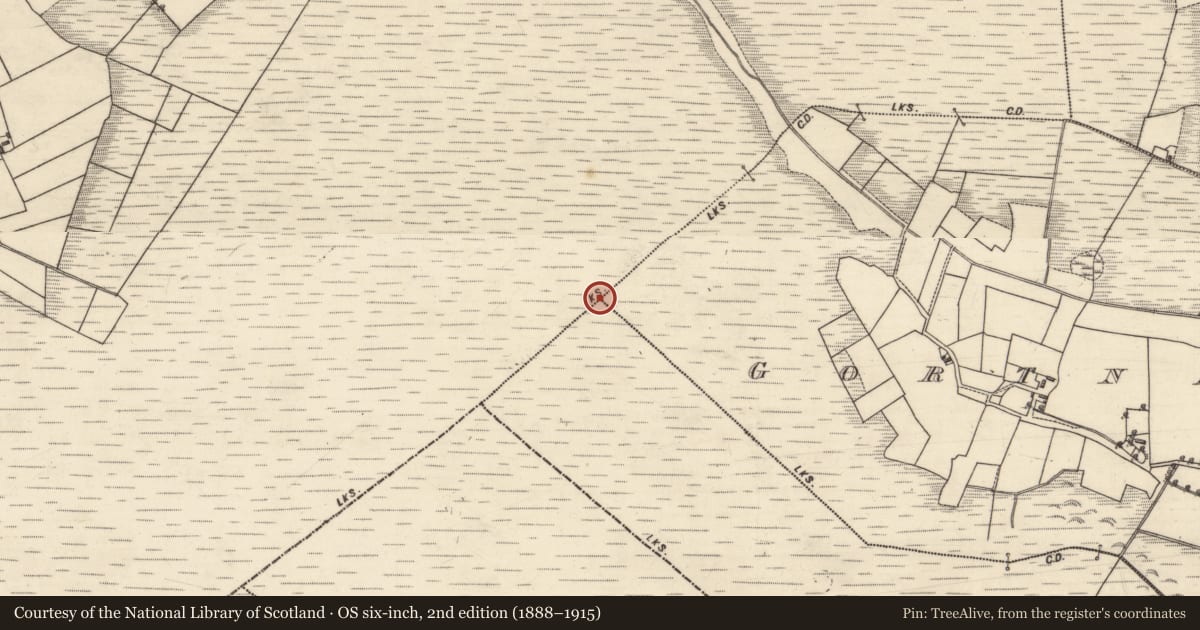 Ordnance Survey six-inch map, 2nd edition (1888–1915) covering the location of Boundary mound, County Galway, with a pin at the register's coordinates