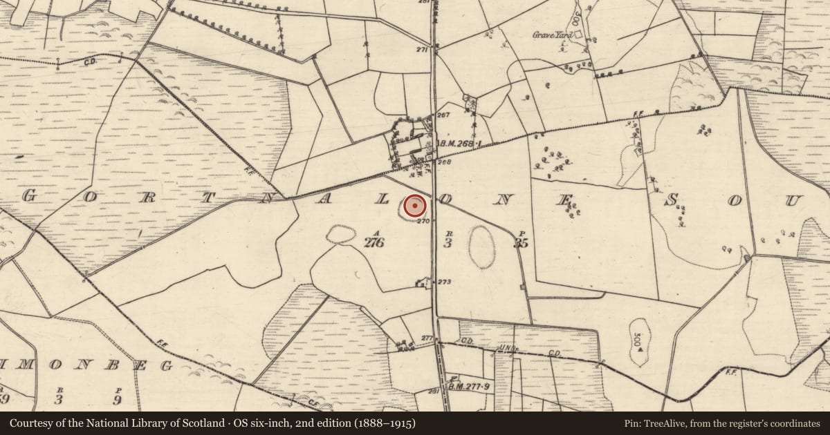 Ordnance Survey six-inch map, 2nd edition (1888–1915) covering the location of Enclosure, Gortnalone South, County Galway, with a pin at the register's coordinates