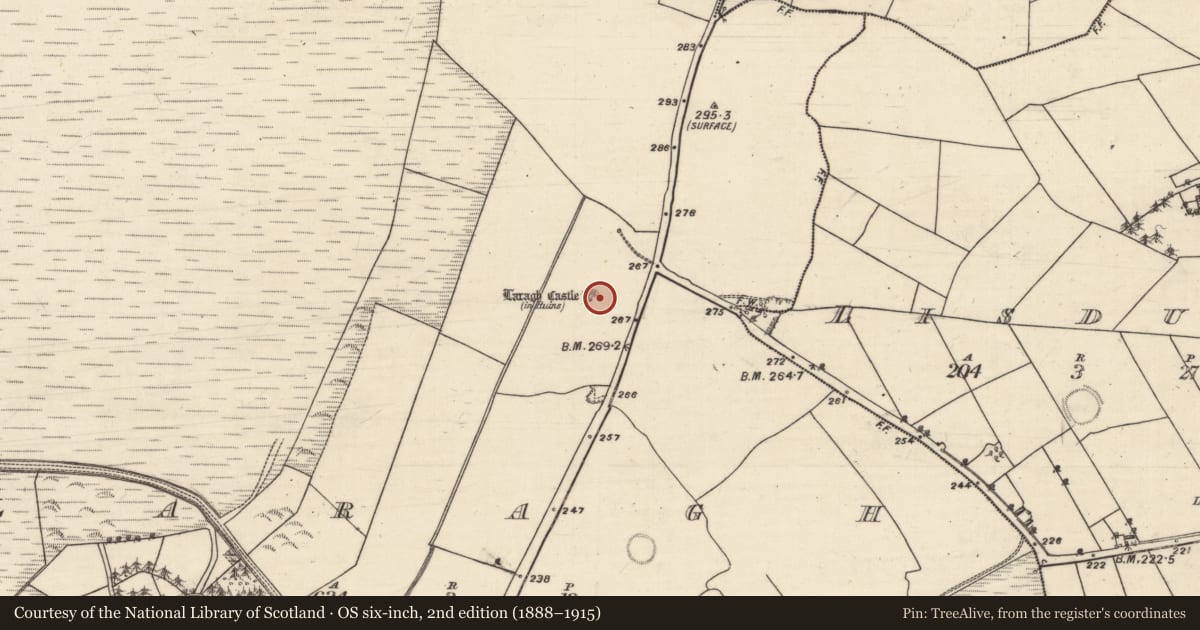 Ordnance Survey six-inch map, 2nd edition (1888–1915) covering the location of Castle - unclassified, Laragh, County Galway, with a pin at the register's coordinates