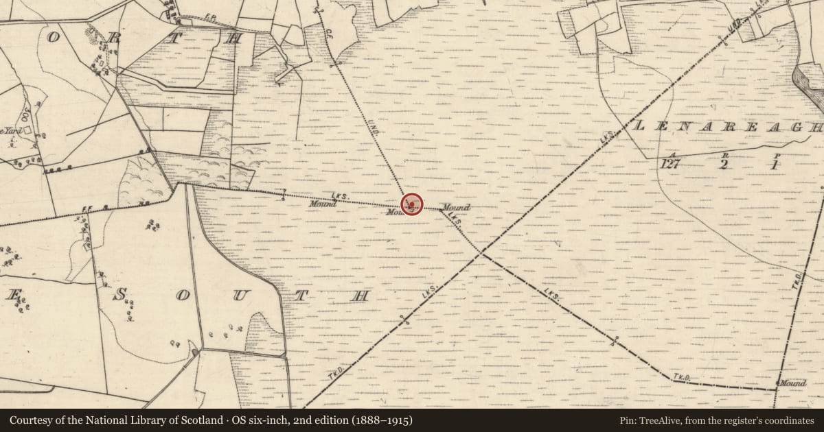 Ordnance Survey six-inch map, 2nd edition (1888–1915) covering the location of Boundary mound, County Galway, with a pin at the register's coordinates