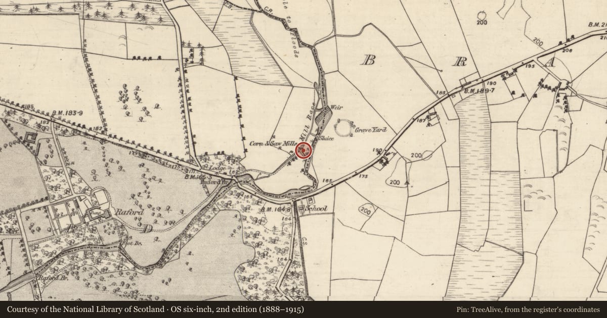 Ordnance Survey six-inch map, 2nd edition (1888–1915) covering the location of Mill - corn, Raford, County Galway, with a pin at the register's coordinates