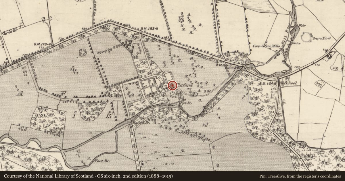 Ordnance Survey six-inch map, 2nd edition (1888–1915) covering the location of Country house, Raford, County Galway, with a pin at the register's coordinates