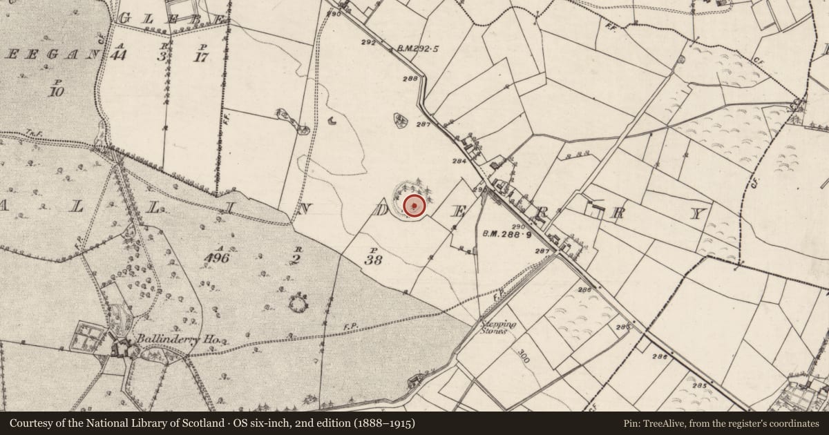 Ordnance Survey six-inch map, 2nd edition (1888–1915) covering the location of Ringfort - unclassified, Ballinderry, County Galway, with a pin at the register's coordinates