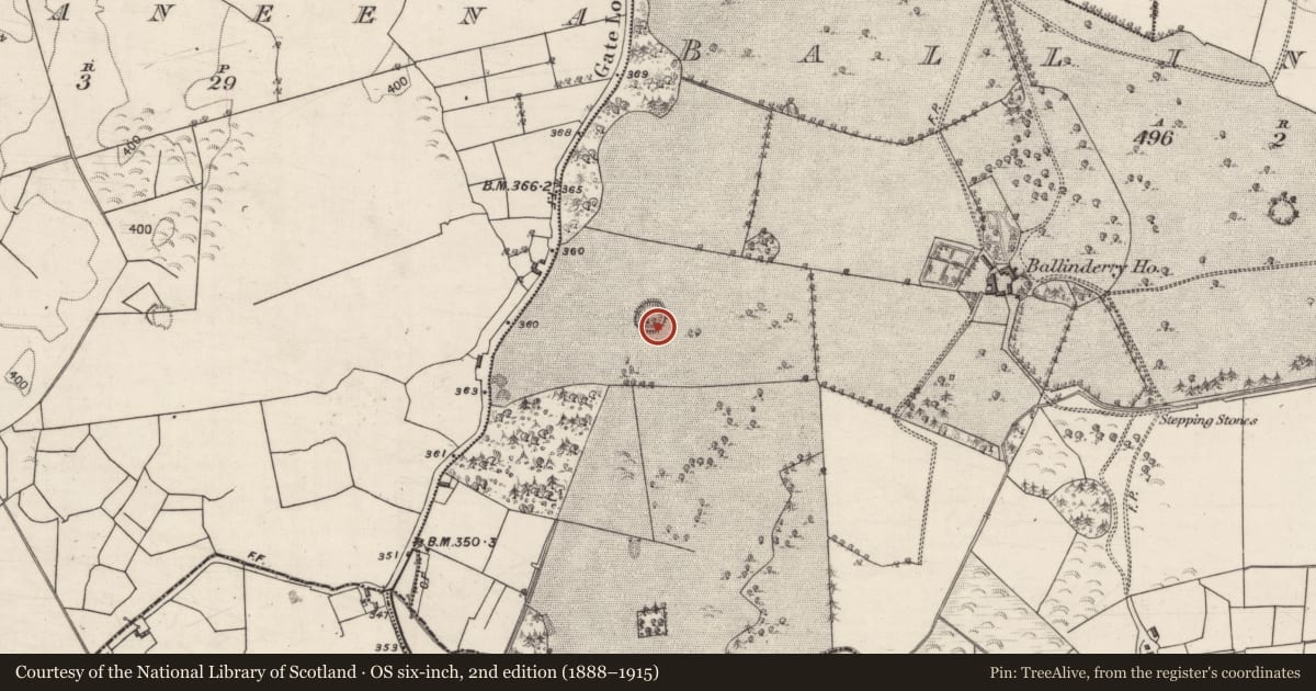 Ordnance Survey six-inch map, 2nd edition (1888–1915) covering the location of Ringfort - unclassified, Ballinderry, County Galway, with a pin at the register's coordinates