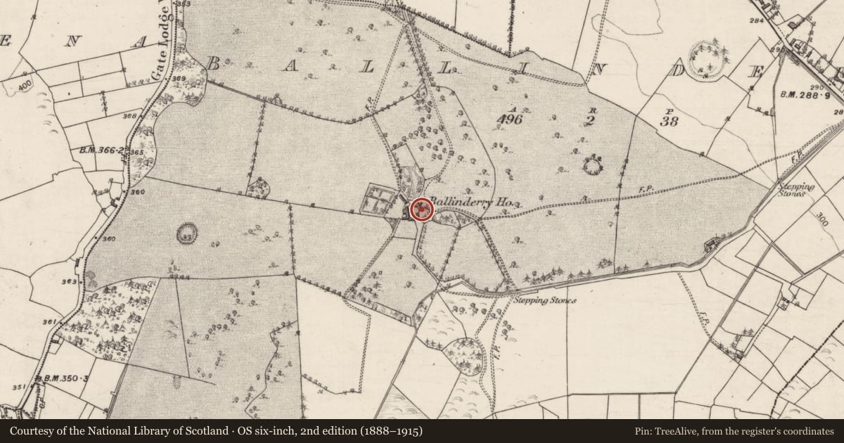 Ordnance Survey six-inch map, 2nd edition (1888–1915) covering the location of Country house, Ballinderry, County Galway, with a pin at the register's coordinates