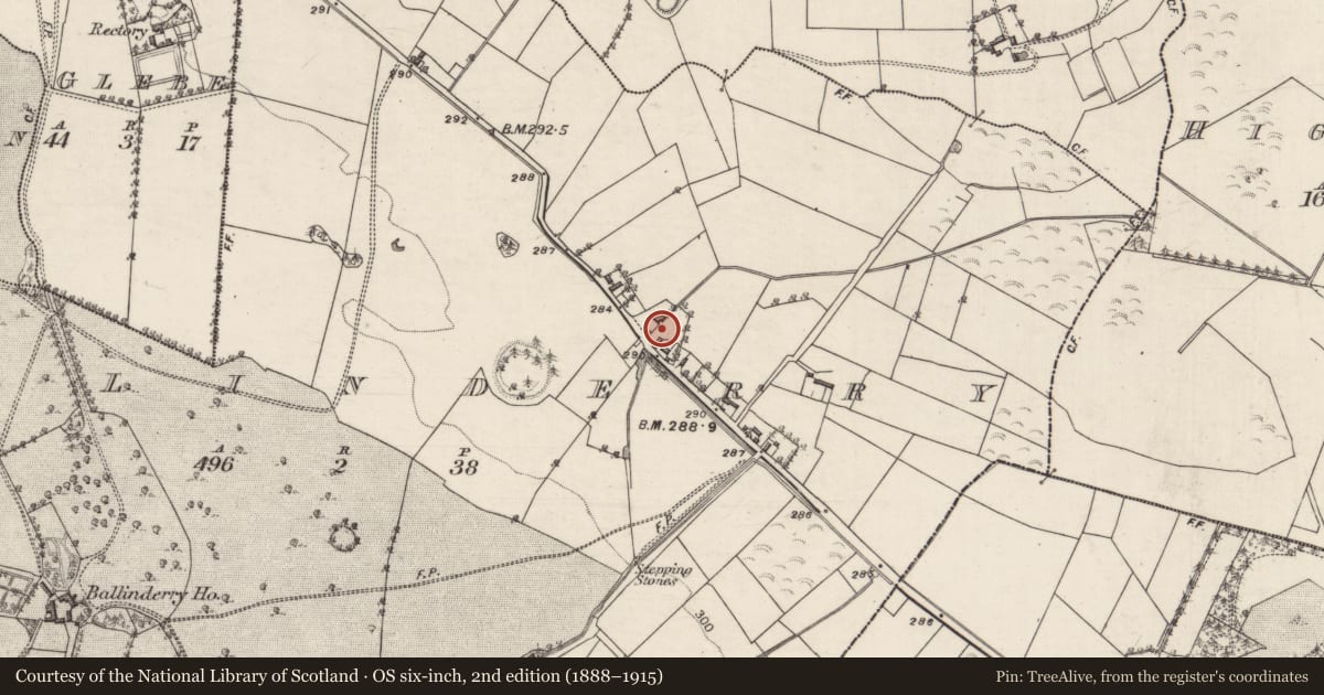 Ordnance Survey six-inch map, 2nd edition (1888–1915) covering the location of Kiln - corn-drying, Ballinderry, County Galway, with a pin at the register's coordinates