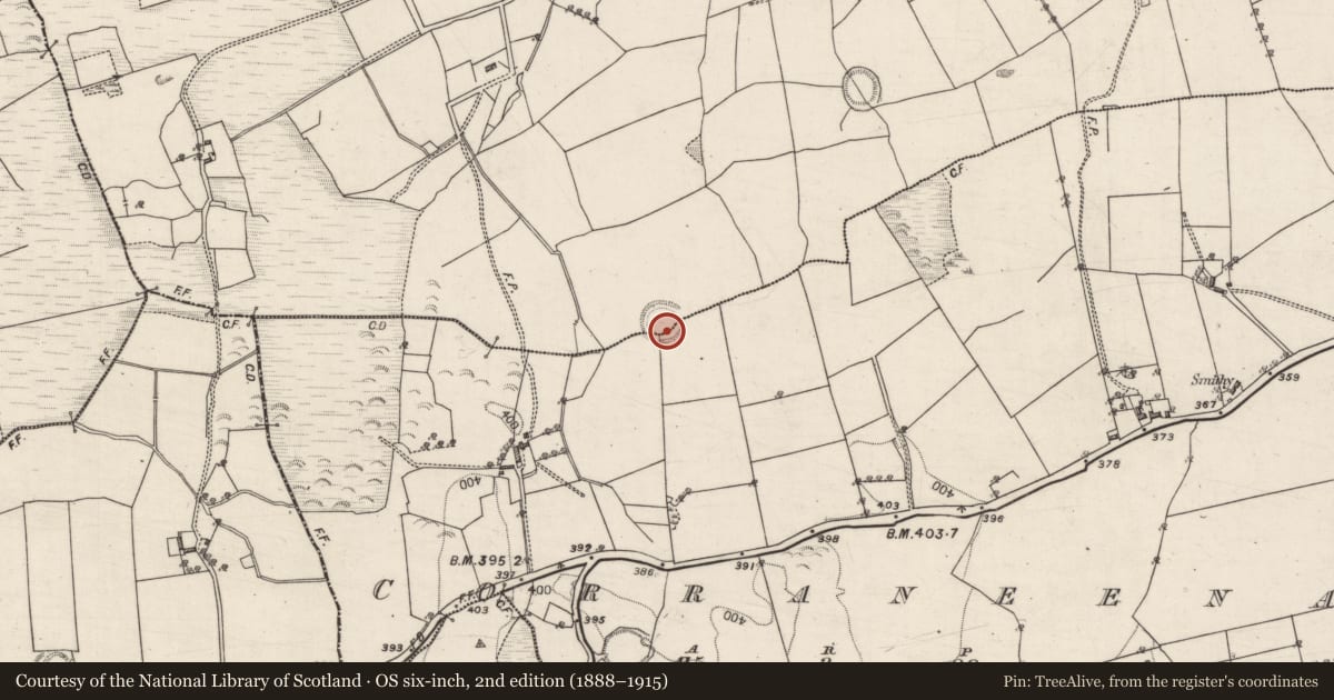 Ordnance Survey six-inch map, 2nd edition (1888–1915) covering the location of Ringfort - unclassified, Ballyglass, Corraneena, County Galway, with a pin at the register's coordinates