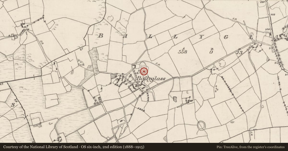 Ordnance Survey six-inch map, 2nd edition (1888–1915) covering the location of Ringfort - rath, Ballyglass, County Galway, with a pin at the register's coordinates