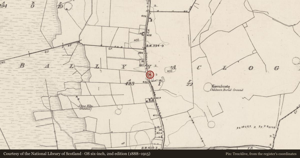 Ordnance Survey six-inch map, 2nd edition (1888–1915) covering the location of House - 18th/19th century, Ballynaclogh, County Galway, with a pin at the register's coordinates
