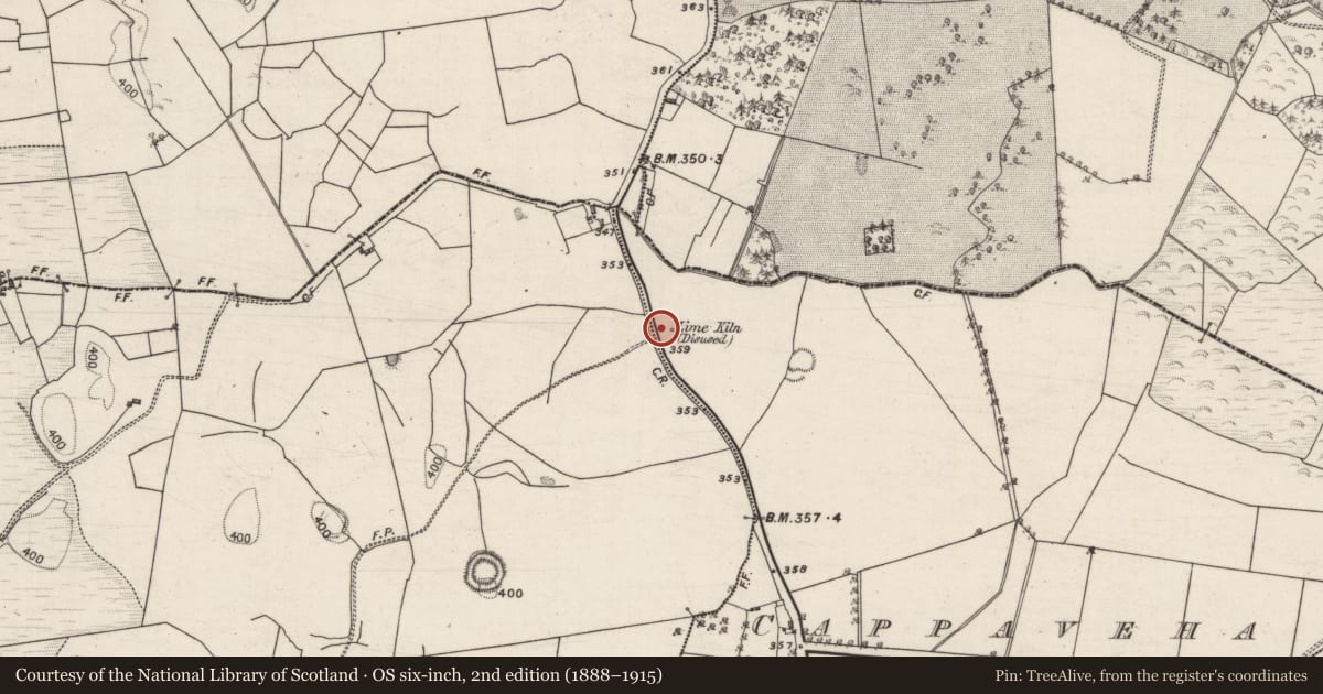 Ordnance Survey six-inch map, 2nd edition (1888–1915) covering the location of Kiln - lime, Cappaveha, County Galway, with a pin at the register's coordinates