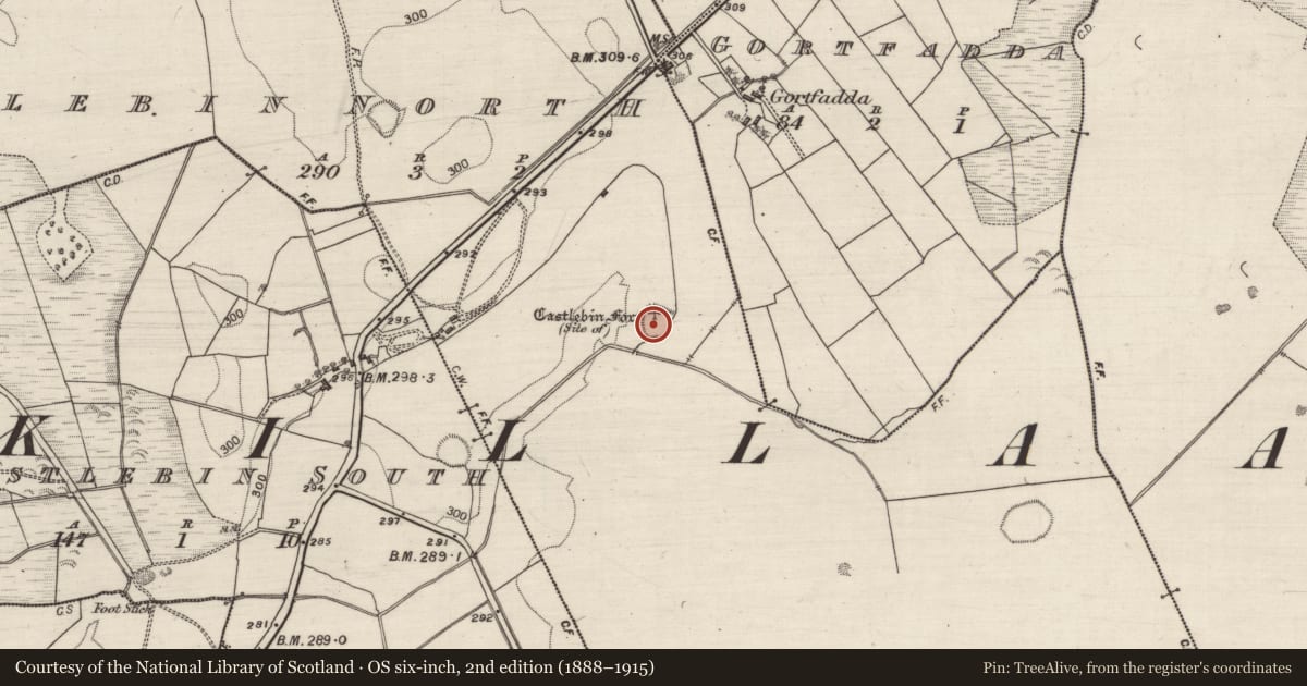 Ordnance Survey six-inch map, 2nd edition (1888–1915) covering the location of Enclosure, Castlebin North, County Galway, with a pin at the register's coordinates