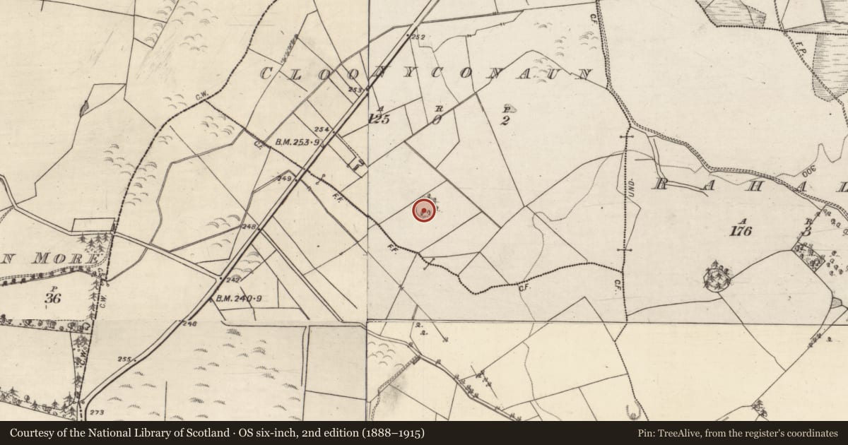 Ordnance Survey six-inch map, 2nd edition (1888–1915) covering the location of Ringfort - unclassified, Cloonyconaun, County Galway, with a pin at the register's coordinates