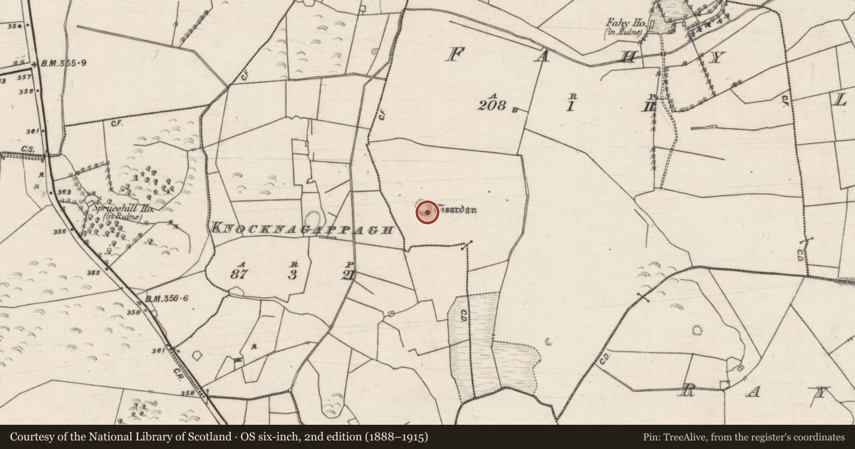 Ordnance Survey six-inch map, 2nd edition (1888–1915) covering the location of Ringfort - unclassified, Fahy, County Galway, with a pin at the register's coordinates