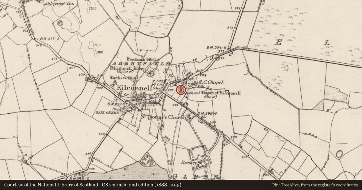 Ordnance Survey six-inch map, 2nd edition (1888–1915) covering the location of Graveyard, Glebe, County Galway, with a pin at the register's coordinates