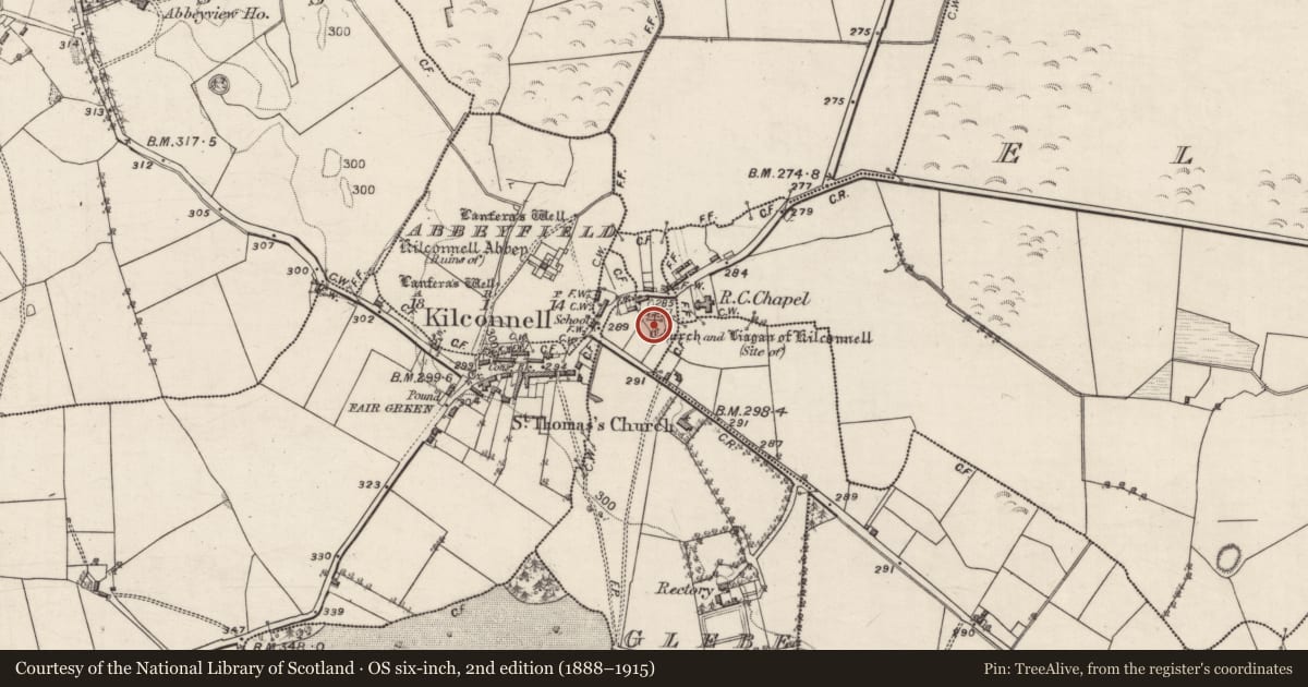 Ordnance Survey six-inch map, 2nd edition (1888–1915) covering the location of Standing stone, Glebe, County Galway, with a pin at the register's coordinates