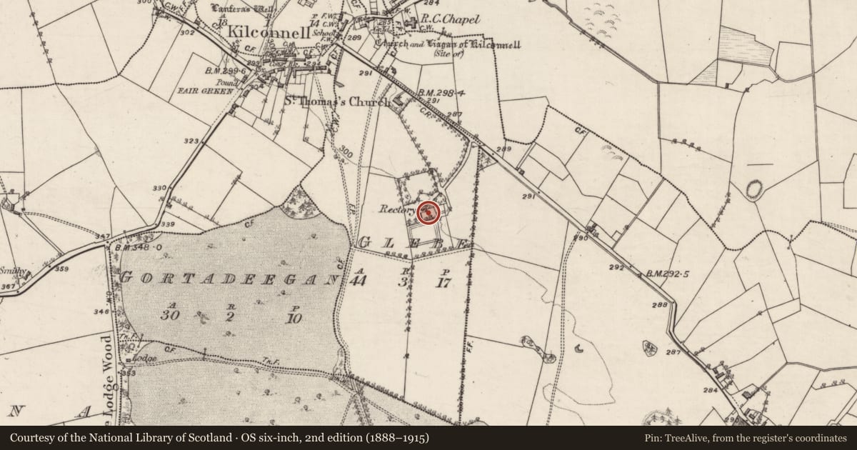 Ordnance Survey six-inch map, 2nd edition (1888–1915) covering the location of House - 18th/19th century, Glebe, County Galway, with a pin at the register's coordinates