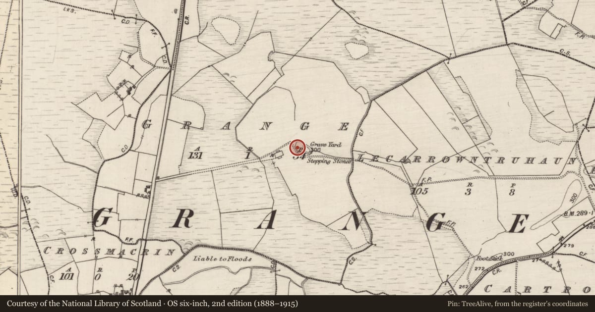 Ordnance Survey six-inch map, 2nd edition (1888–1915) covering the location of Church, Grange, County Galway, with a pin at the register's coordinates