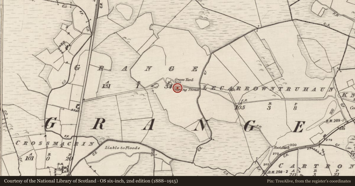 Ordnance Survey six-inch map, 2nd edition (1888–1915) covering the location of Field system, Grange, County Galway, with a pin at the register's coordinates